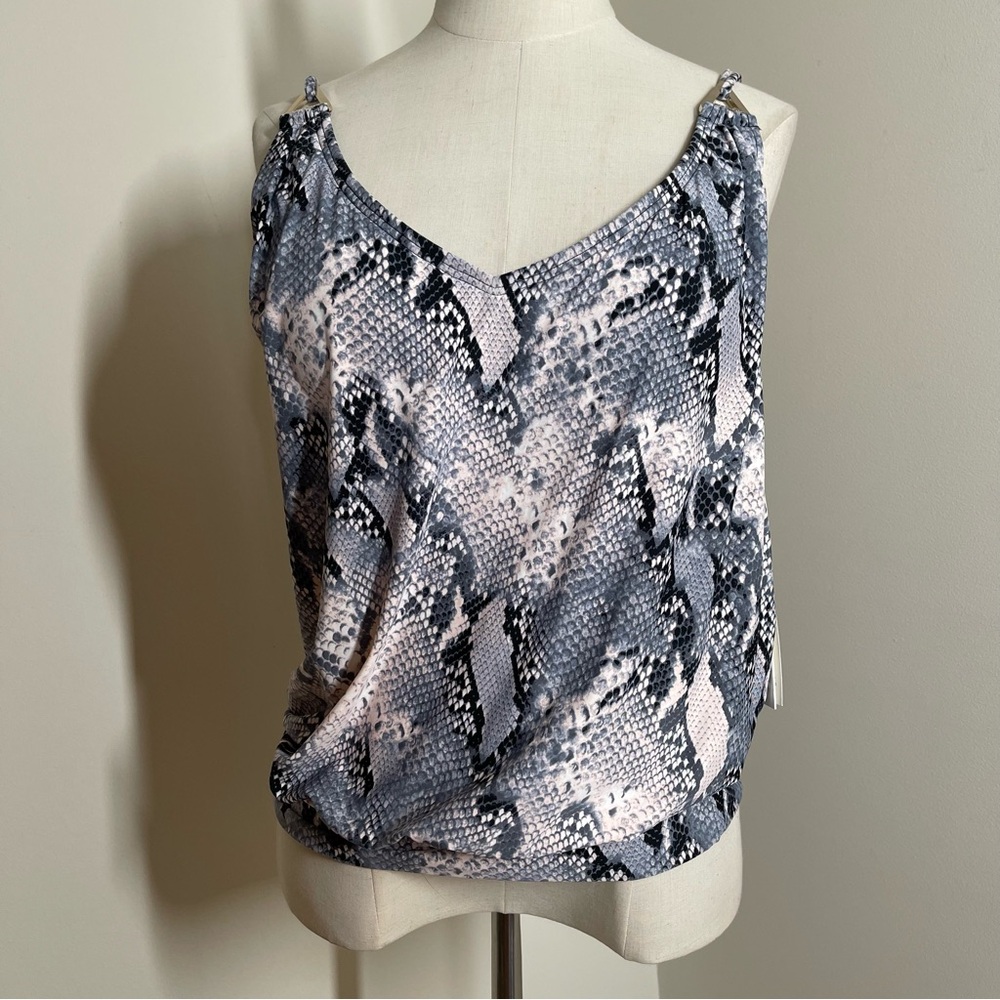 Calvin Klein Women’s Black White Pink- SZ M- Snake Print Swimsuit Bikini Top